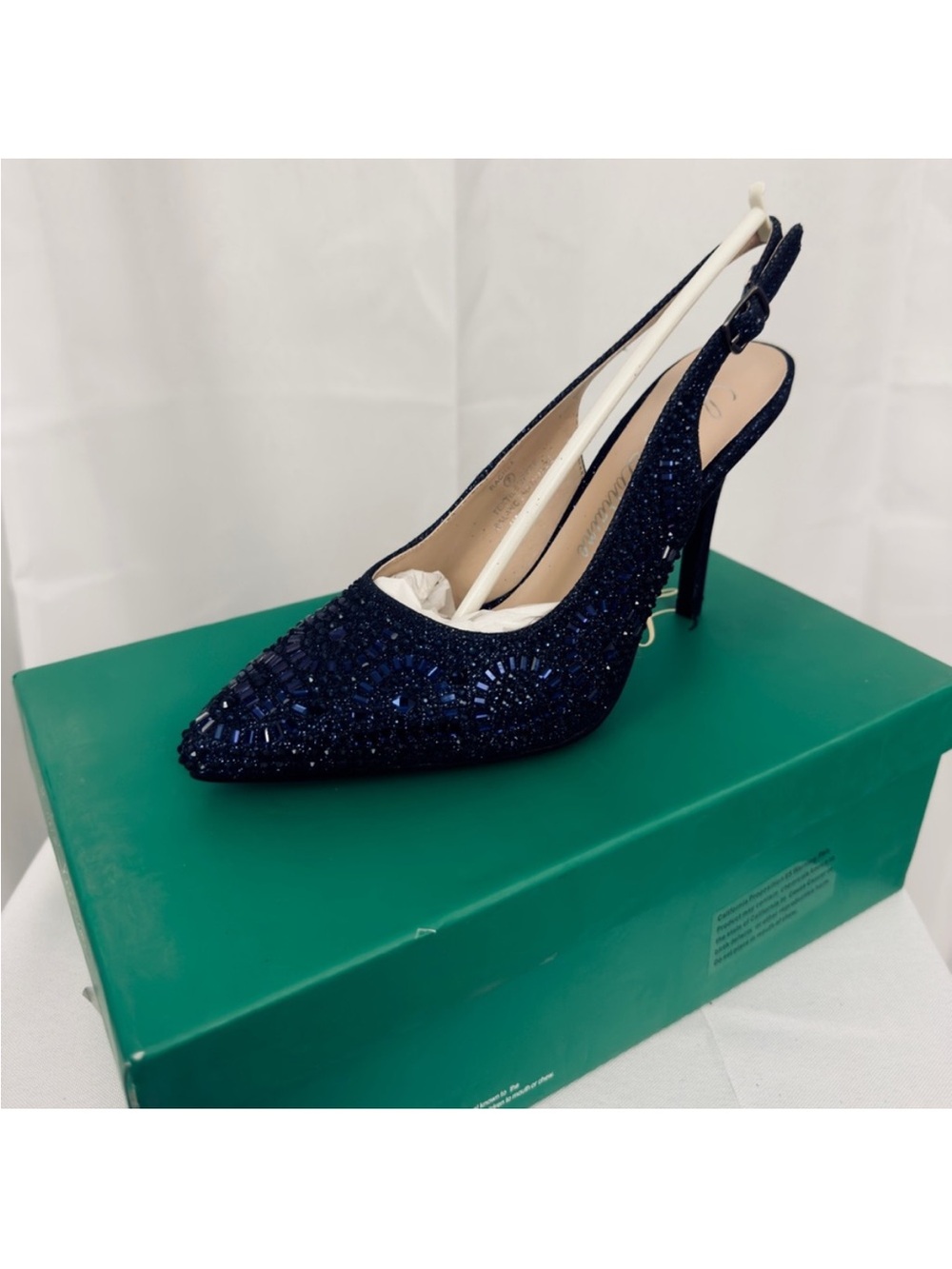 Lauren Lorraine Navy Beaded Slingback Heels